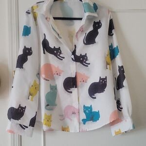 SHEIN Multicolor Cat Print Button Down Shirt